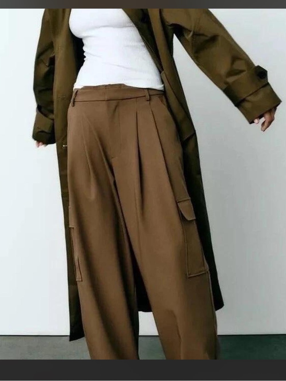 Zara Navy Cargo Pleated Trousers L